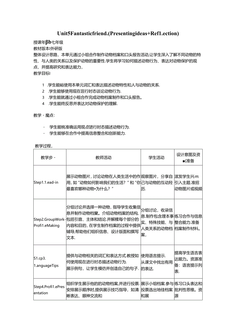 Unit 5 Fantastic friendPresenting ideas Reflection 教学设计外研版2024七上.docx_第1页