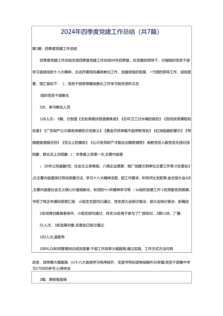 2024年四季度党建工作总结（共7篇）.docx_第1页