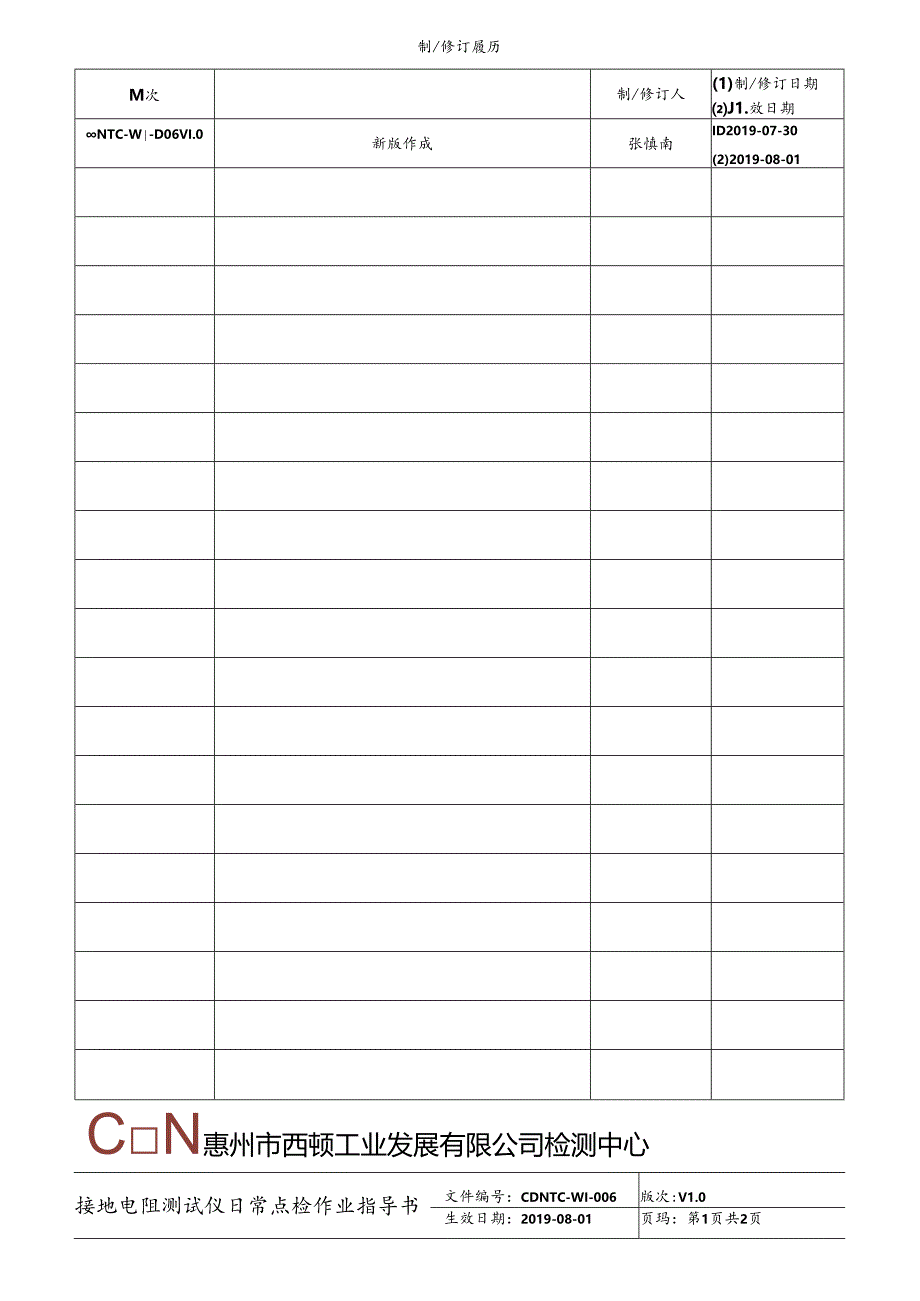 CDNTC-WI-D06 接地电阻测试仪日常点检作业指导书 V1.0.docx_第2页