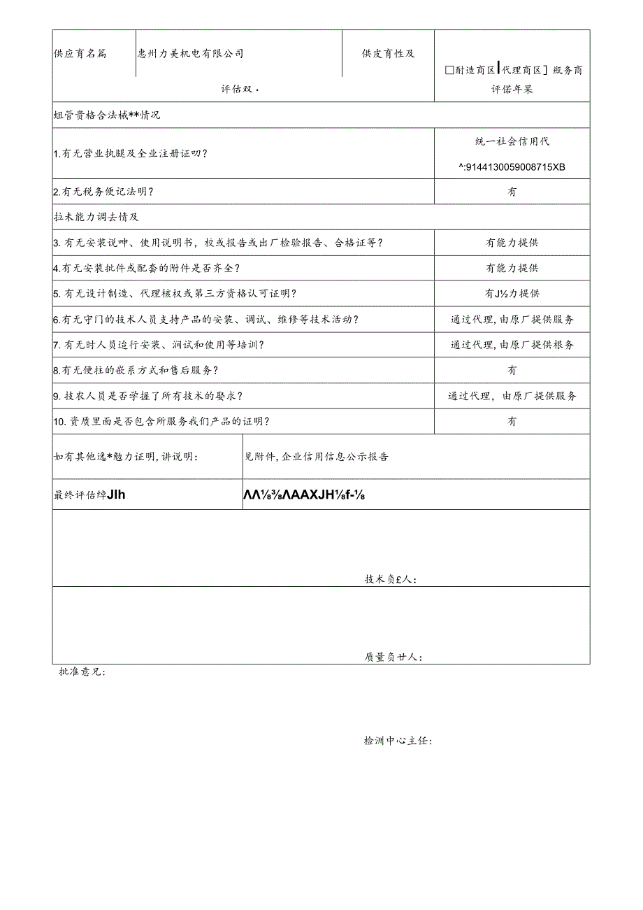 7 CDNL-P06-R01 供应商评价表 惠州力美机电有限公司.docx_第1页