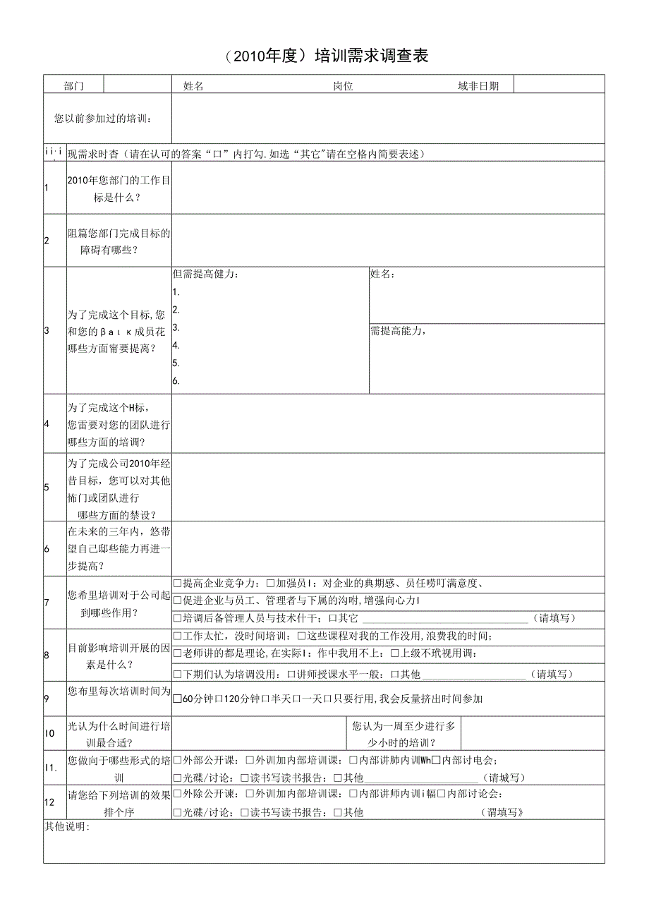 CMMI_培训需求调查表.docx_第1页