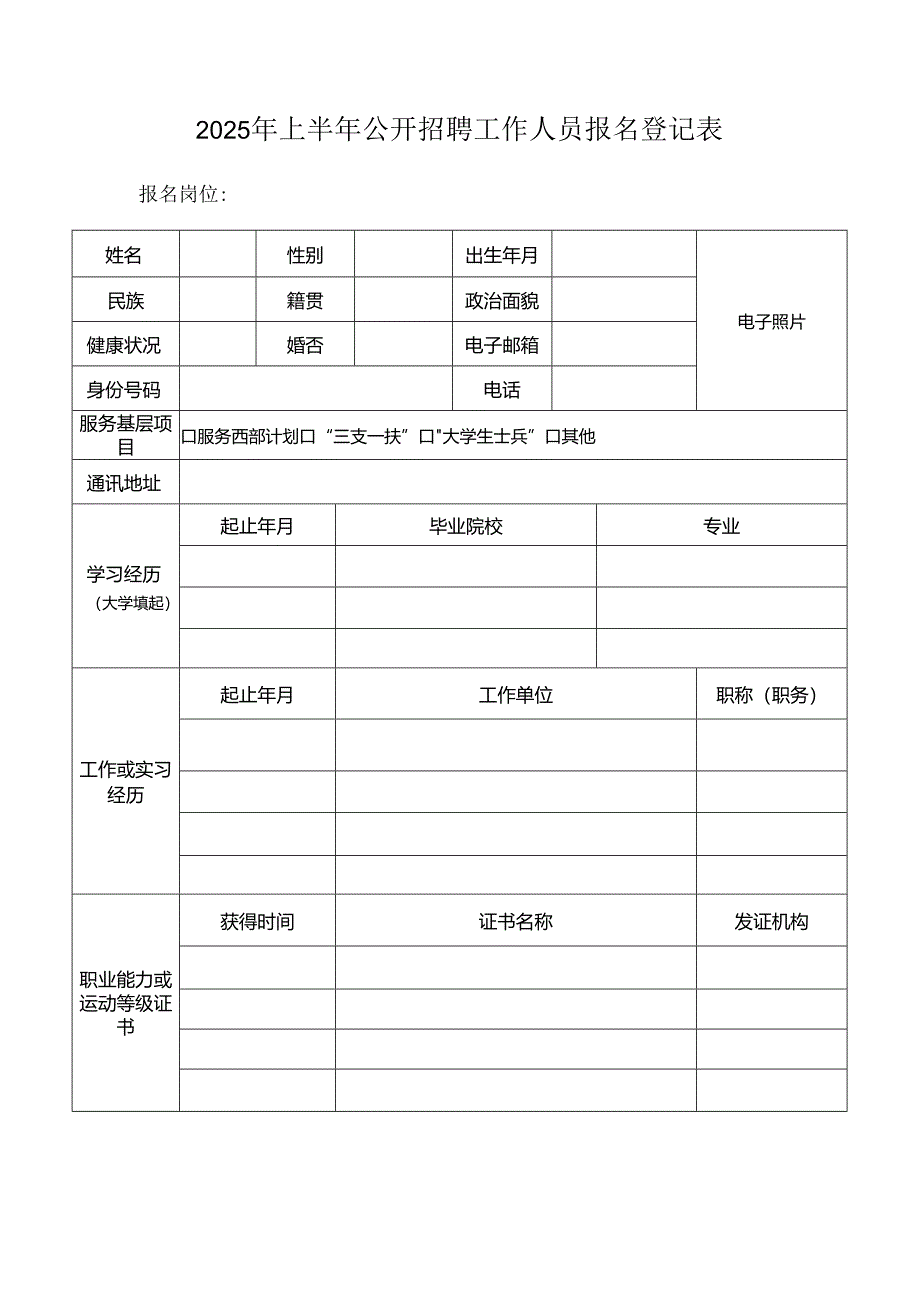 2025年上半年公开招聘工作人员报名登记表.docx_第1页