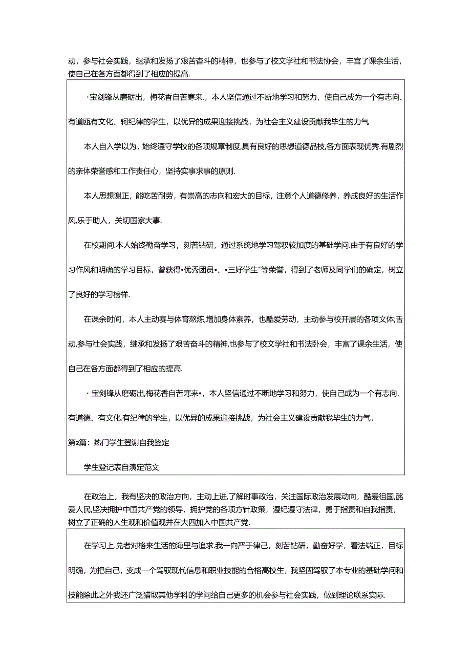 2024年学生登记表自我鉴定怎么写（共5篇）.docx_第2页