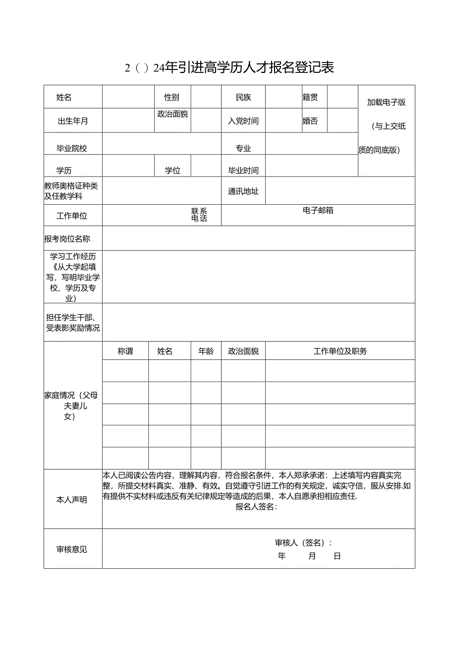 2024年引进高学历人才报名登记表.docx_第1页