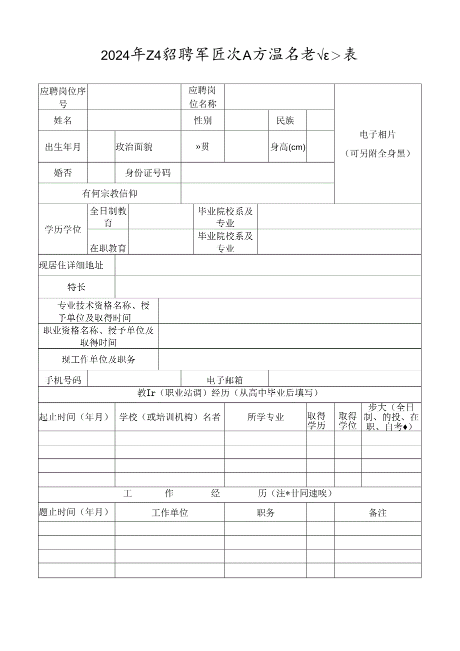 2024年公开招聘高层次人才报名登记表.docx_第1页