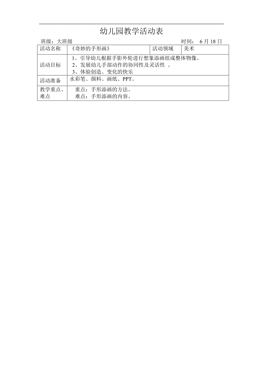 大班美术《奇妙的手形画》PPT课件教案大班美术《奇妙的手形画》微教案.doc_第1页