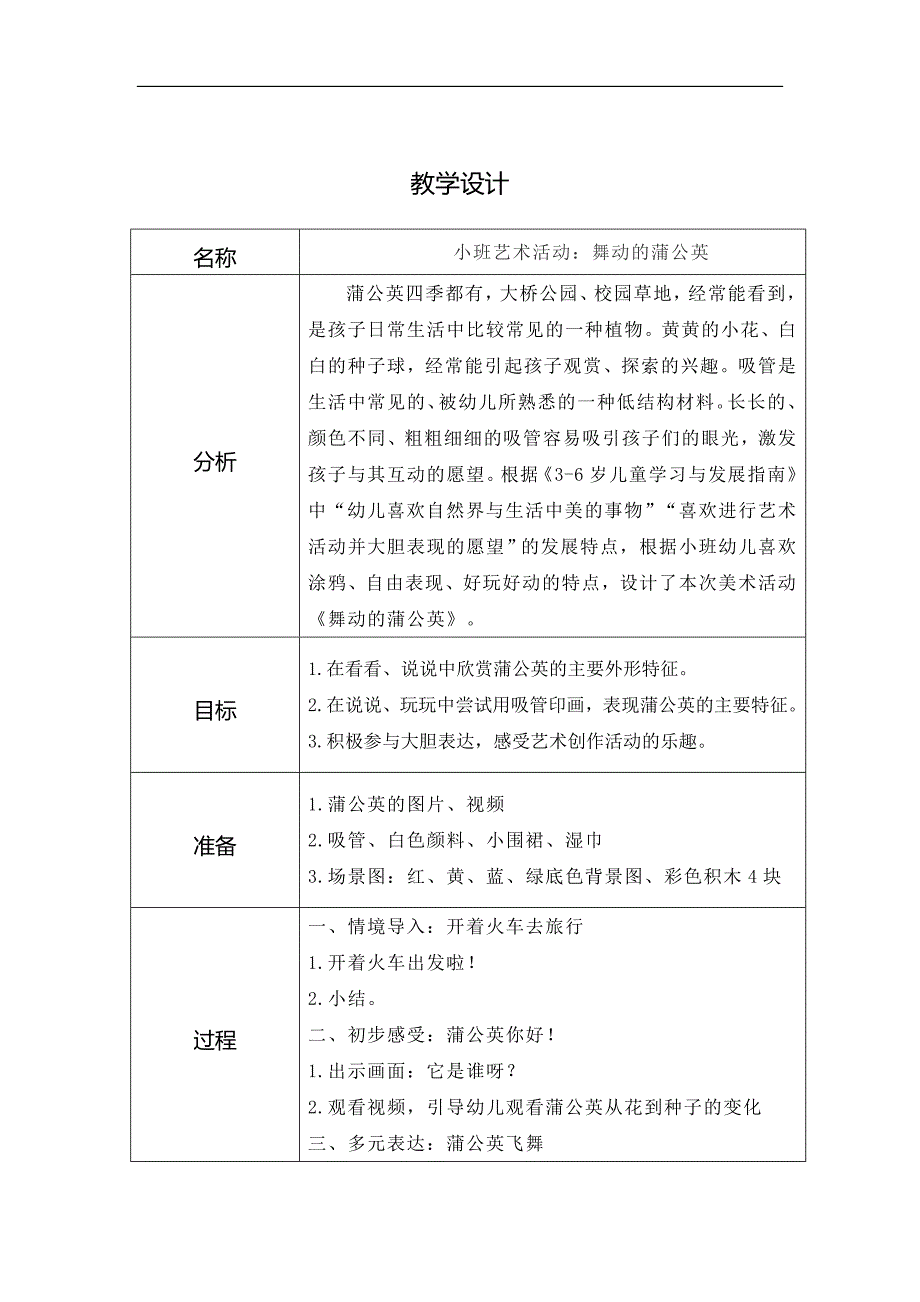 小班美术《舞动的蒲公英》(2020)小班美术《舞动的蒲公英》教学设计.doc_第1页