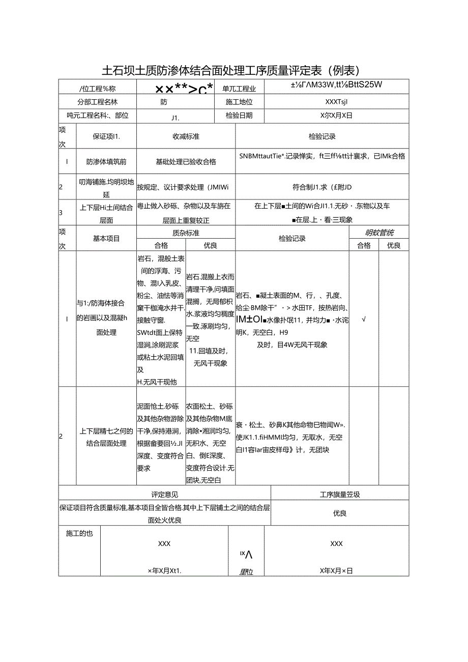 土石坝土质防渗体结合面处理工序质量评定表.docx_第1页