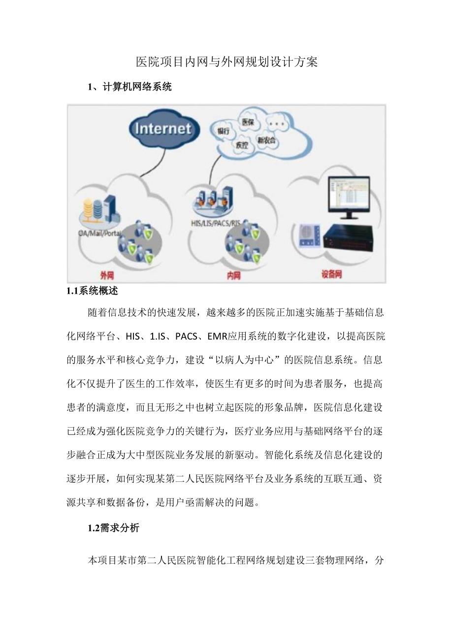 医院项目内网与外网规划设计方案.docx_第1页