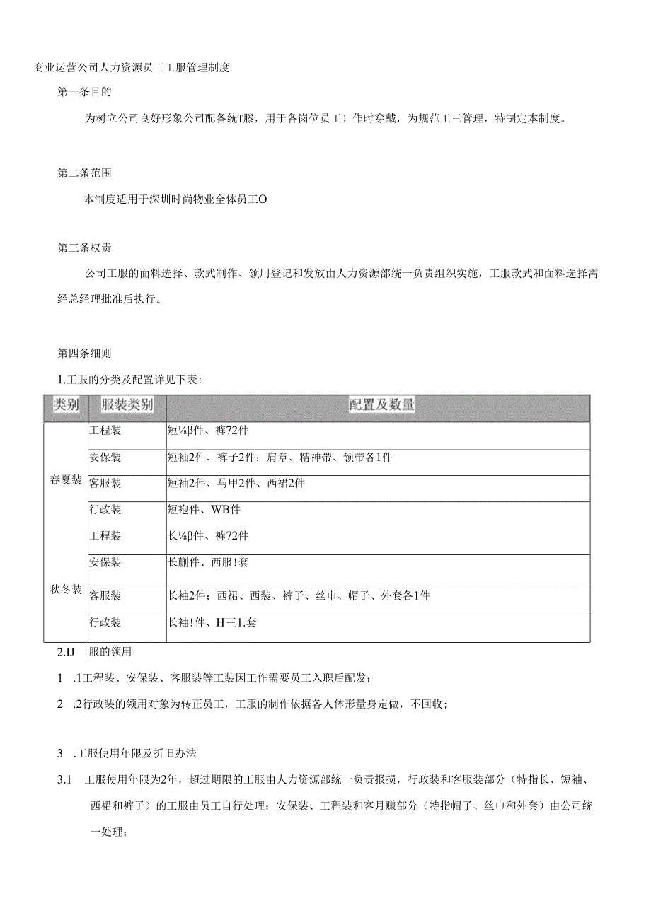 商业运营公司人力资源员工工服管理制度.docx_第1页