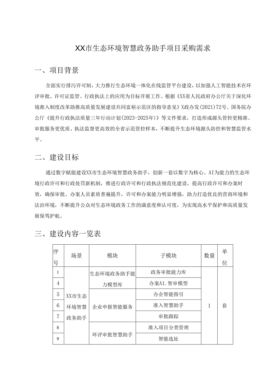 XX市生态环境智慧政务助手项目采购需求.docx_第1页