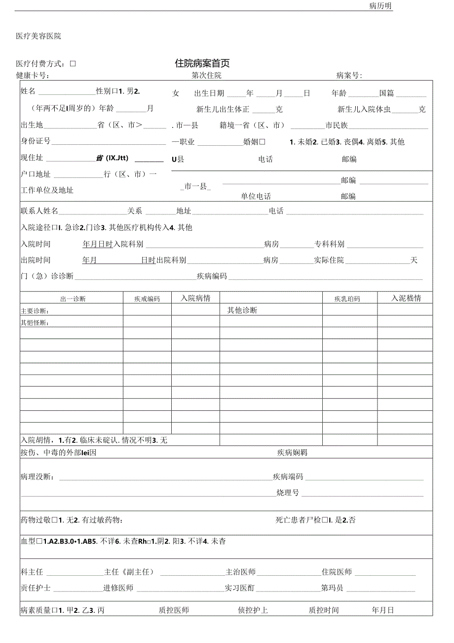 医疗机构医院病患住院病案首页.docx_第1页