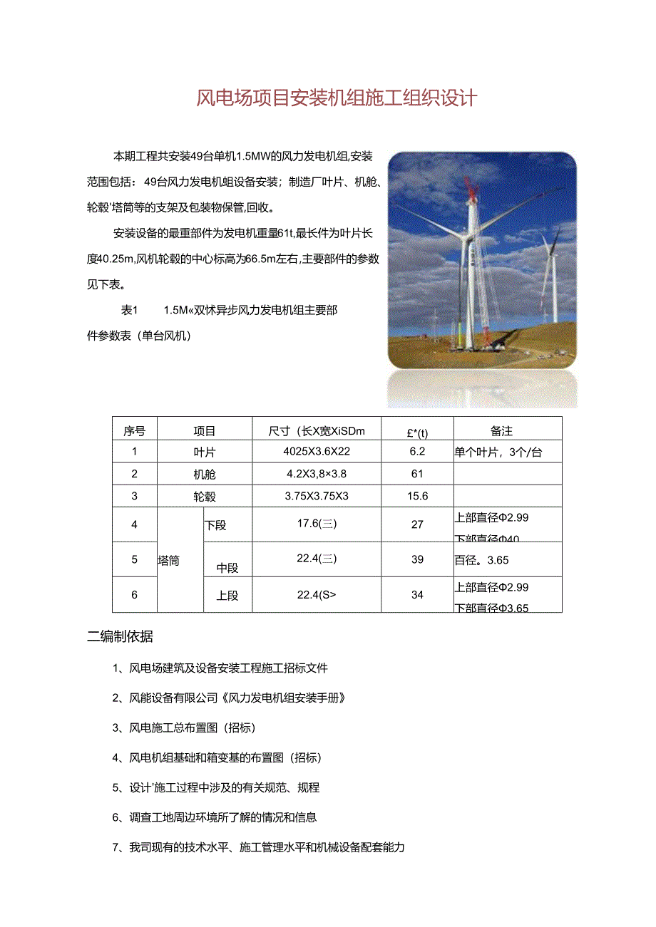 风电场项目安装机组施工组织设计.docx_第1页