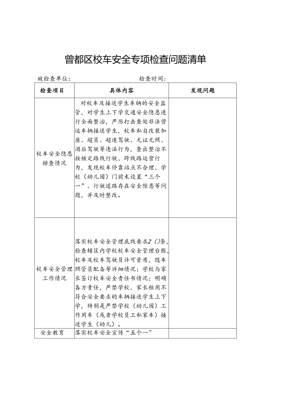 曾都区校车安全专项检查问题清单.docx_第1页