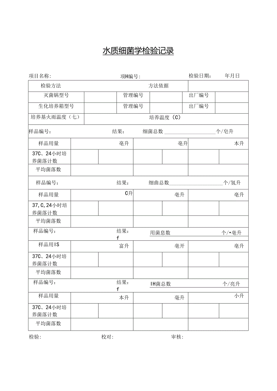 水质细菌学检验记录.docx_第1页