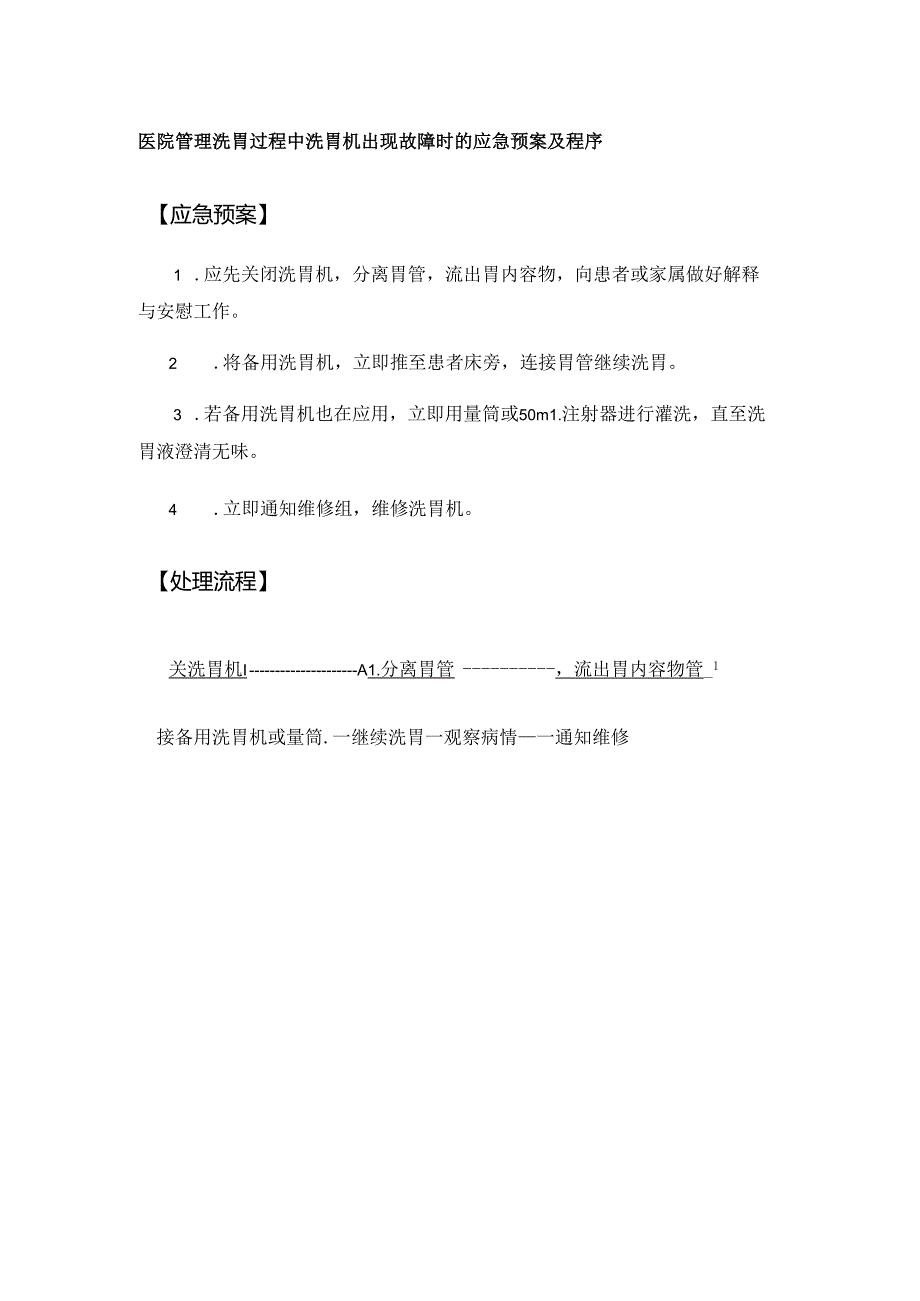 医院管理洗胃过程中洗胃机出现故障时的应急预案及程序.docx_第1页