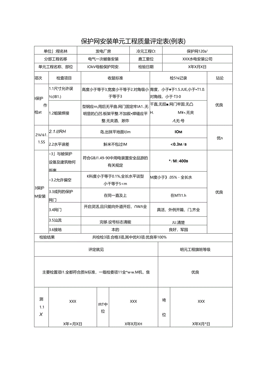 保护网安装单元工程质量评定表.docx_第1页