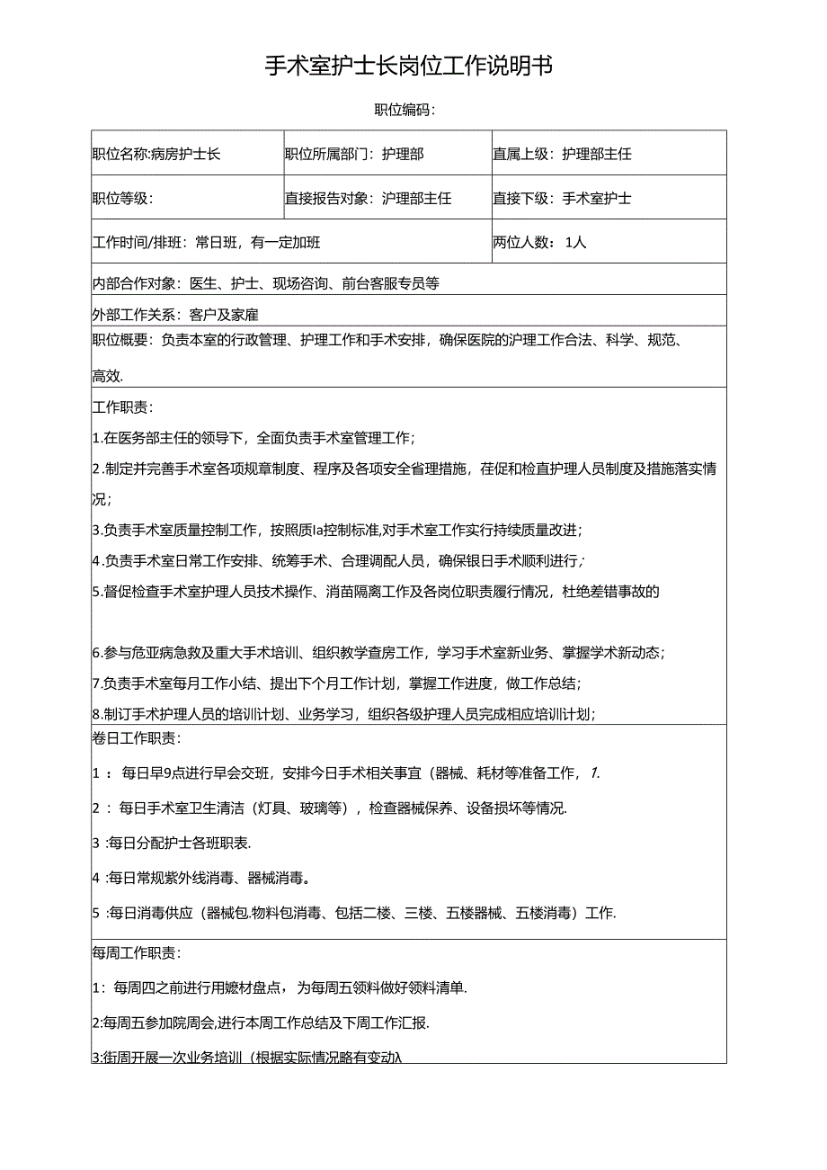 医院手术室护士长岗位说明书.docx_第1页