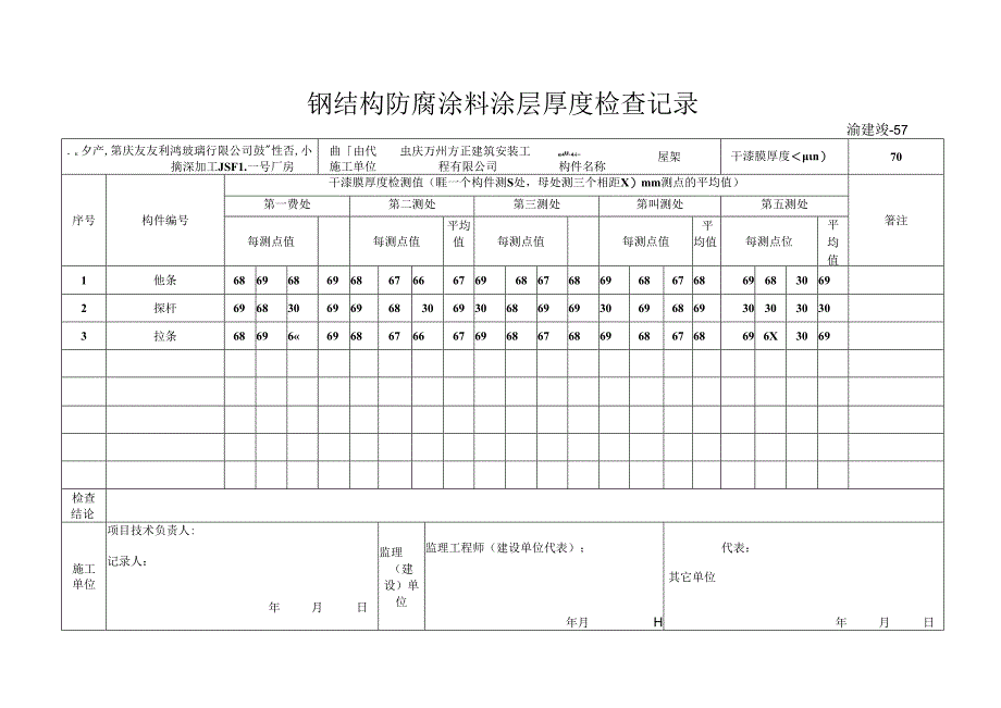 57 钢结构防腐涂料涂层厚度检查记录.docx_第1页