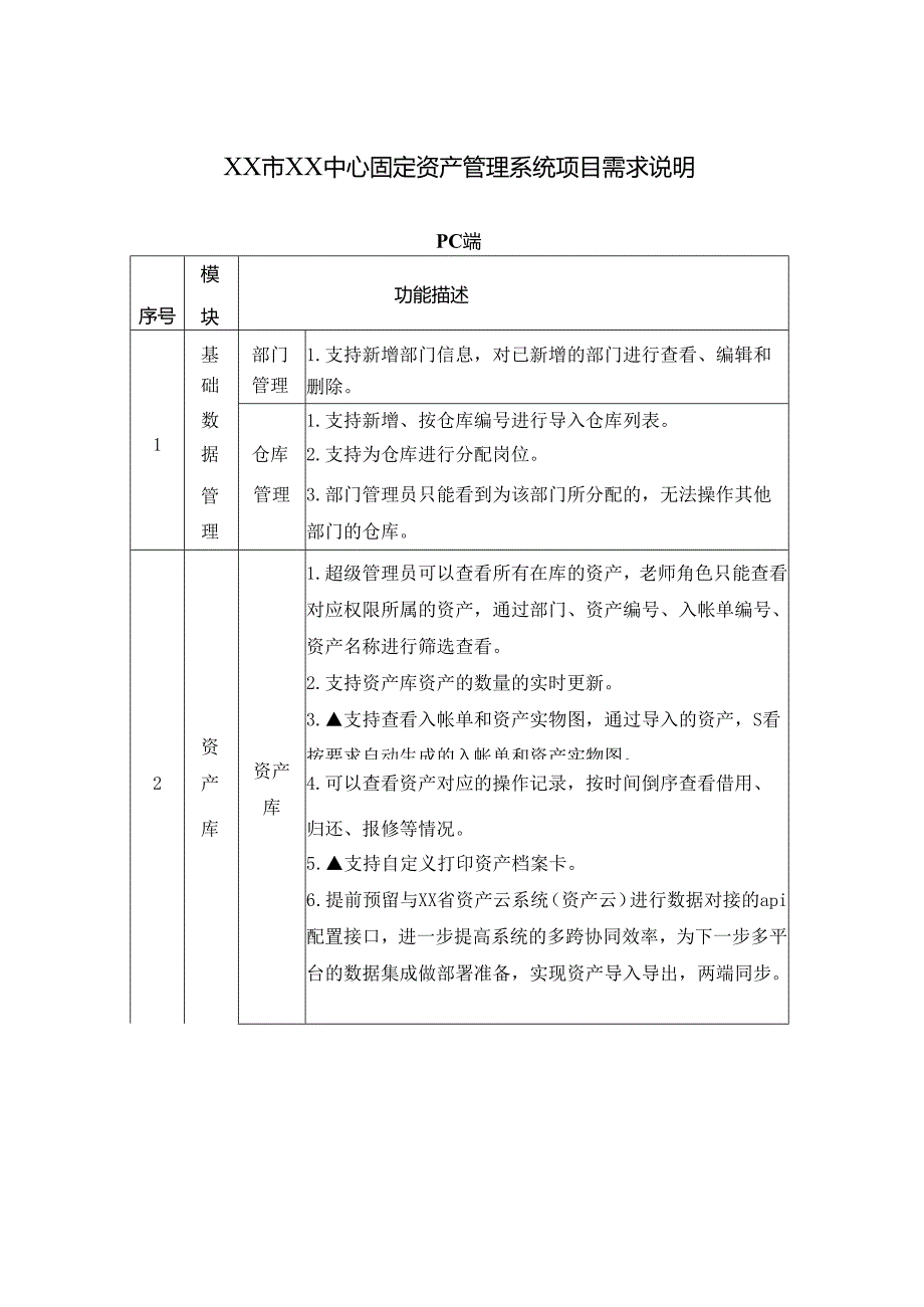 XX市XX中心固定资产管理系统项目需求说明.docx_第1页