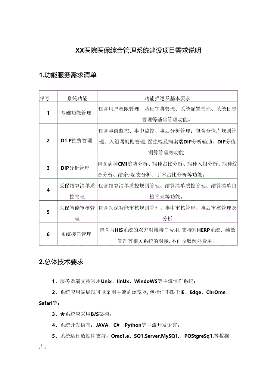 XX医院医保综合管理系统建设项目需求说明.docx_第1页