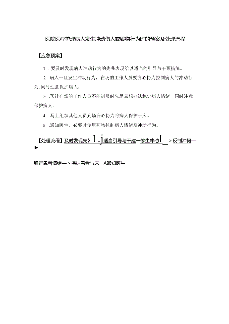 医院医疗护理病人发生冲动伤人或毁物行为时的预案及处理流程.docx_第1页