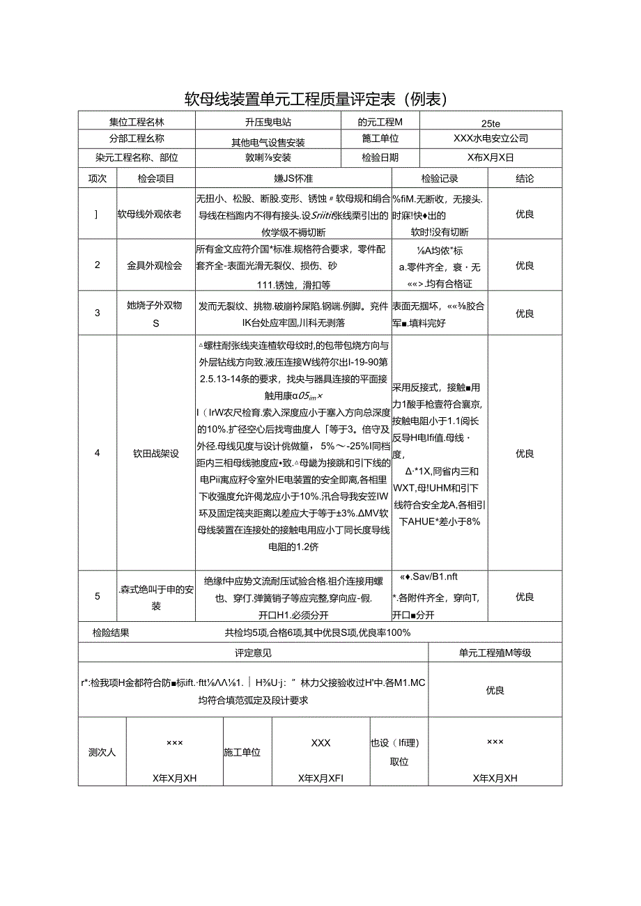 软母线装置单元工程质量评定表.docx_第1页