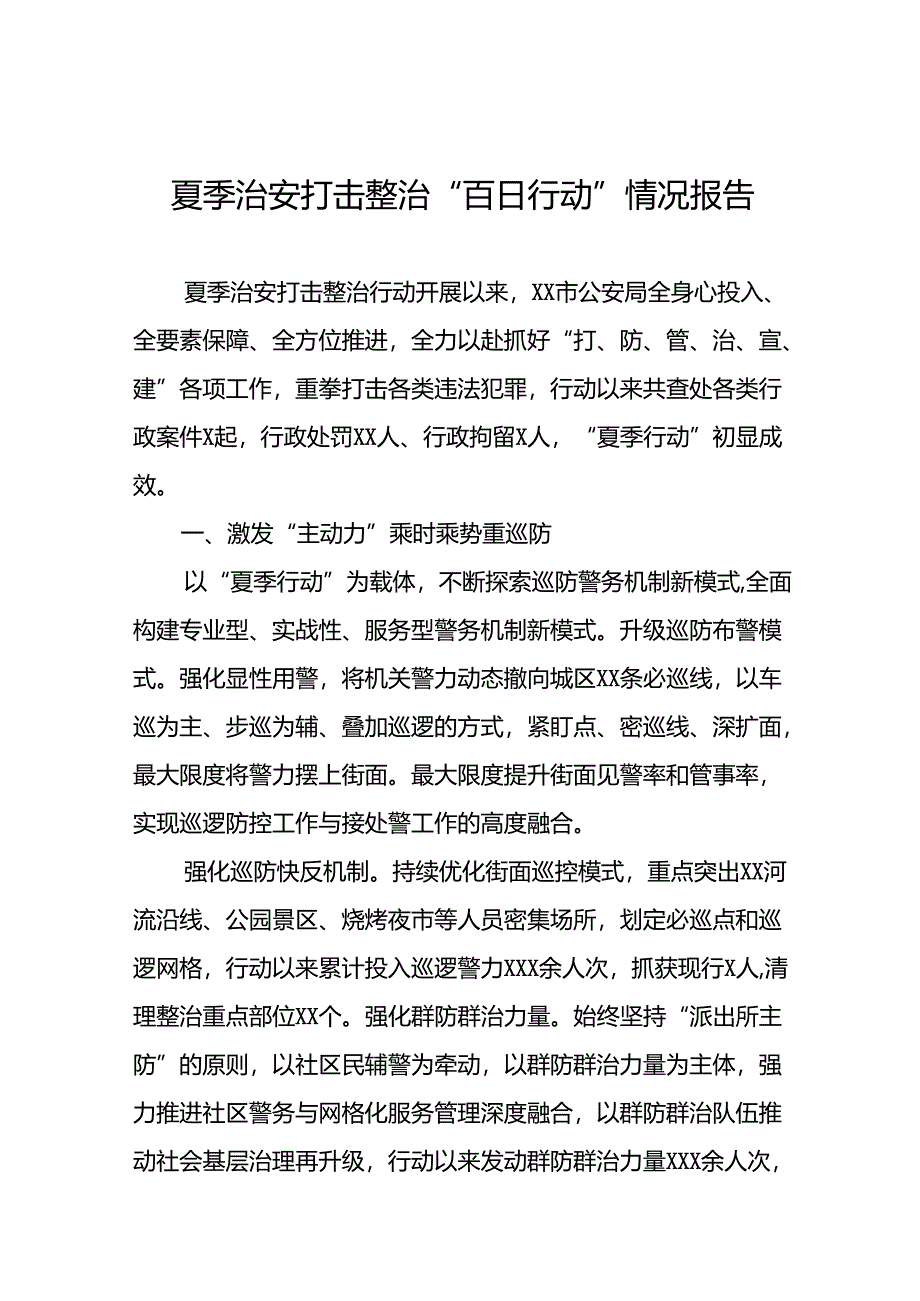 2024年公安推动夏季治安打击整治行动的情况报告(十四篇).docx_第1页