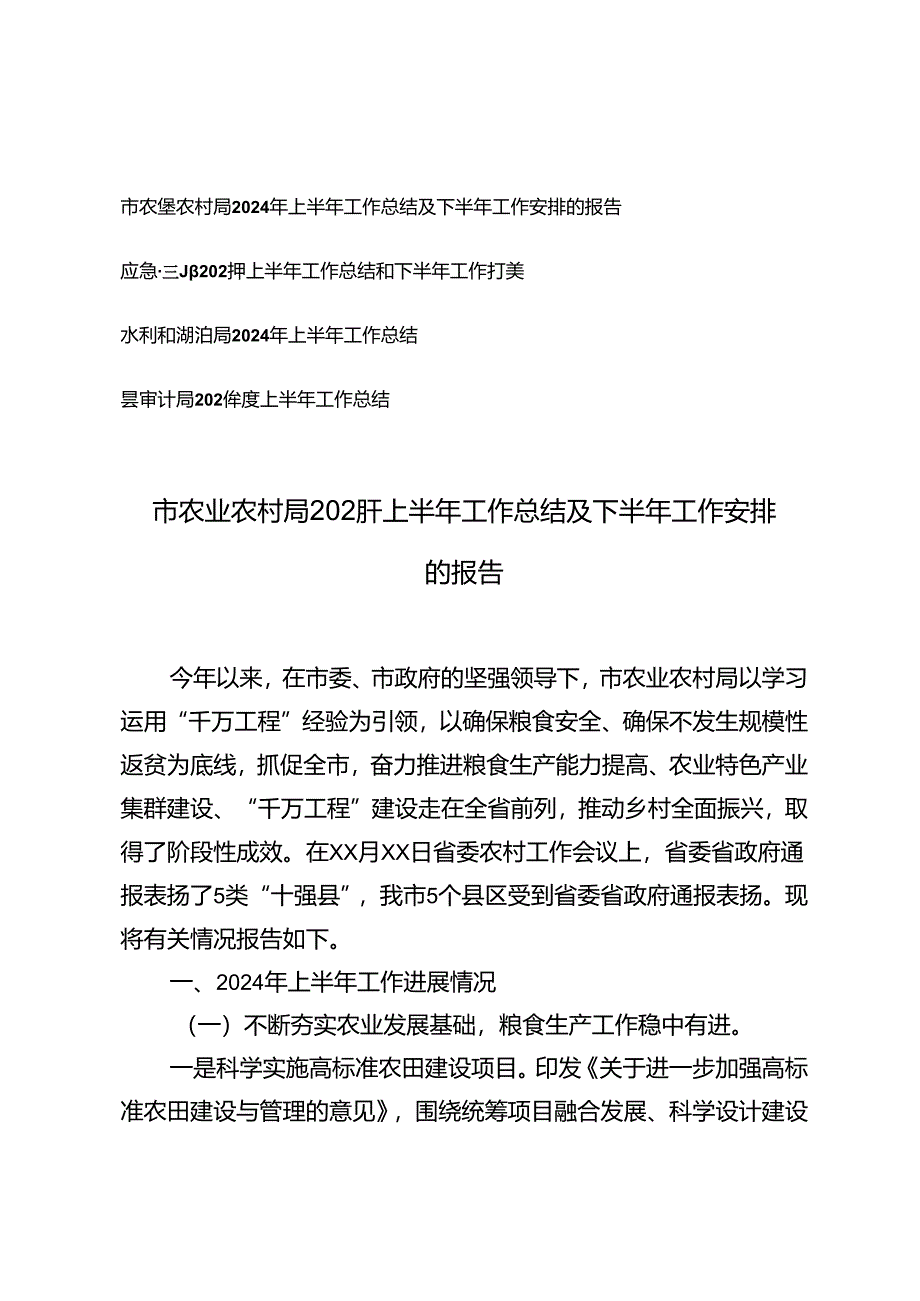 市农业农村局2024年上半年工作总结及下半年工作安排的报告.docx_第1页