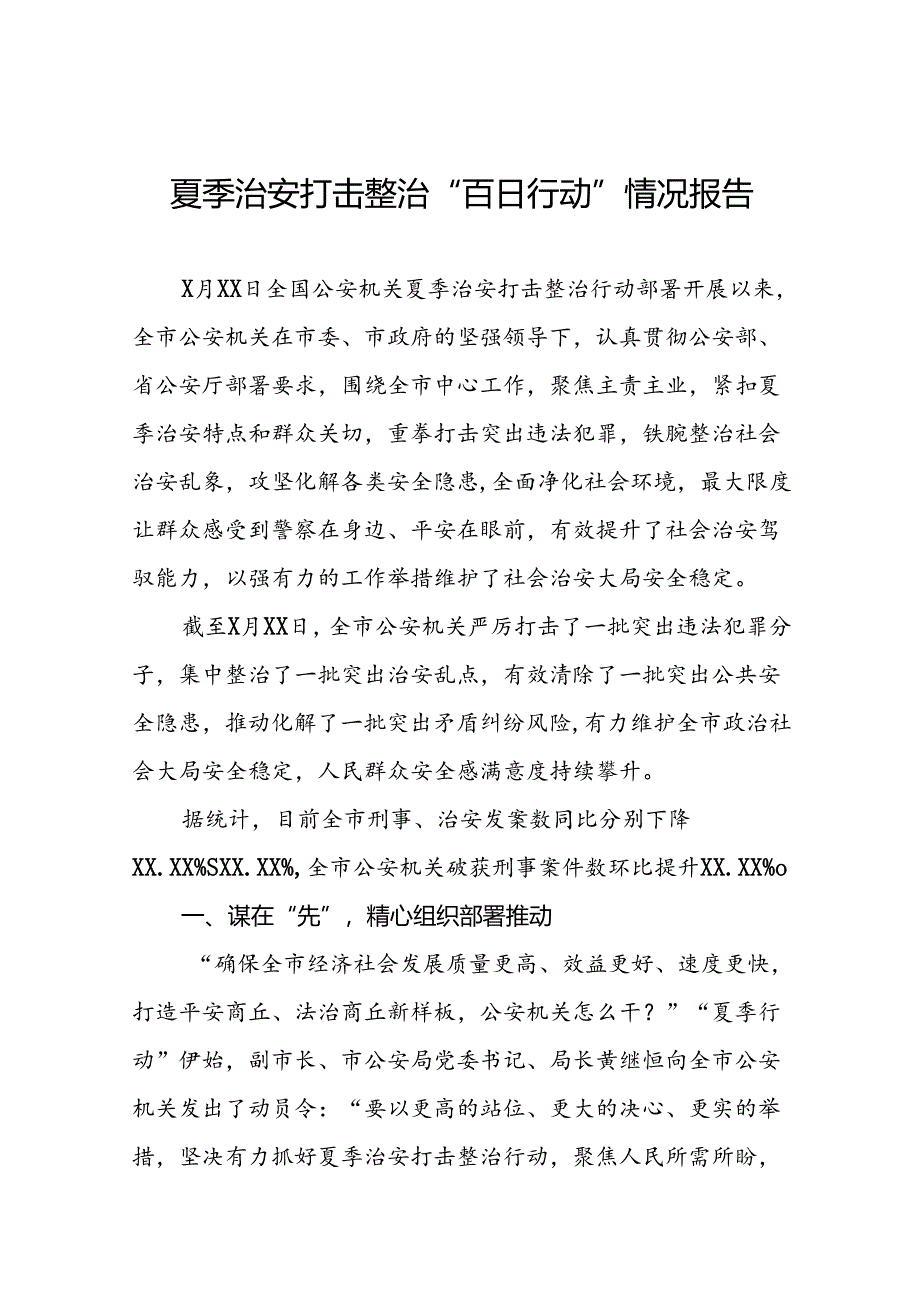 2024年公安机关夏季治安打击整治行动情况报告(十一篇).docx_第1页