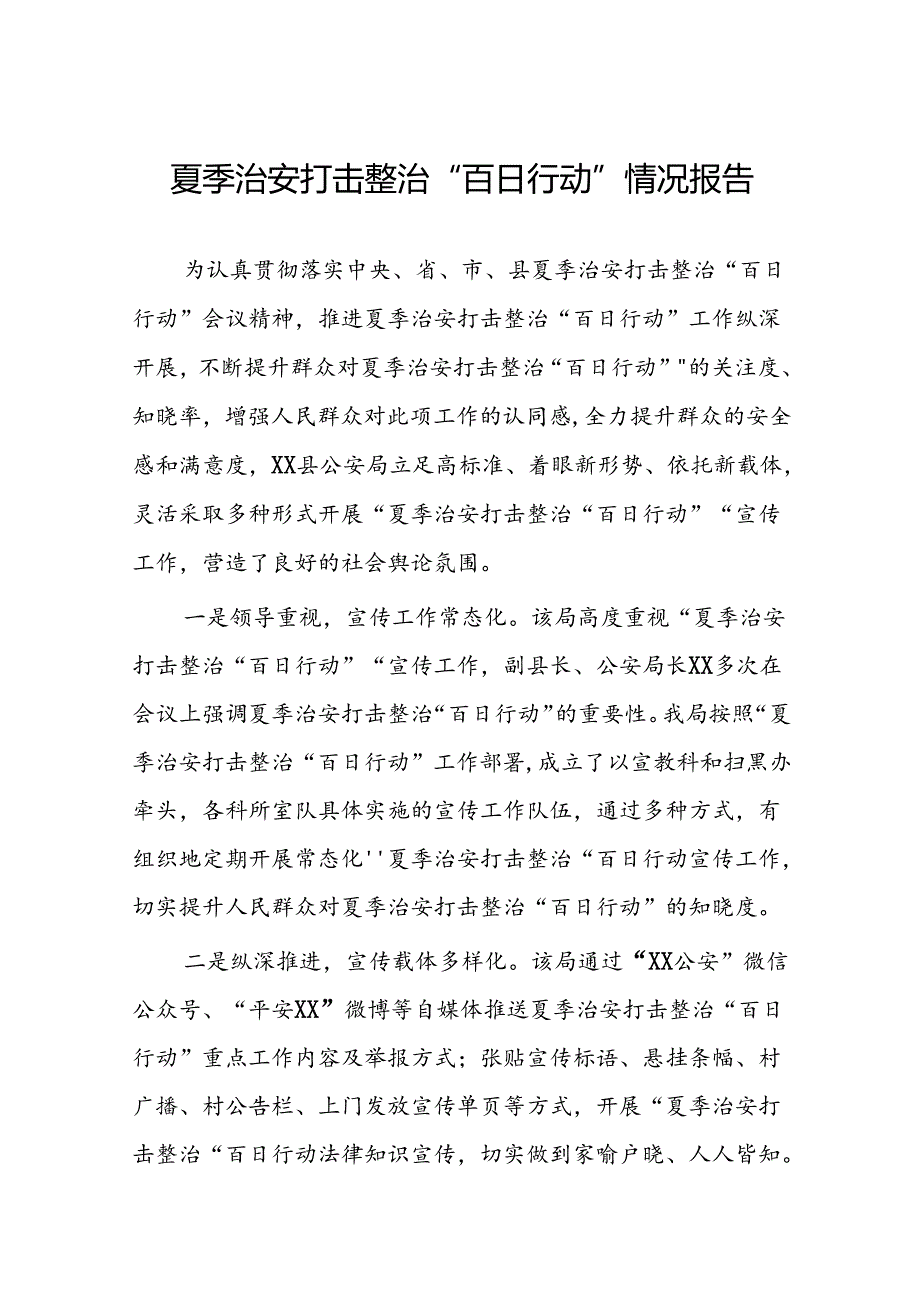 2024年公安开展夏季治安打击整治”百日行动工作总结五篇.docx_第1页