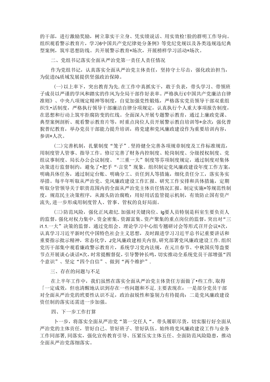 2024年上半年落实全面从严治党主体责任情况报告.docx_第2页