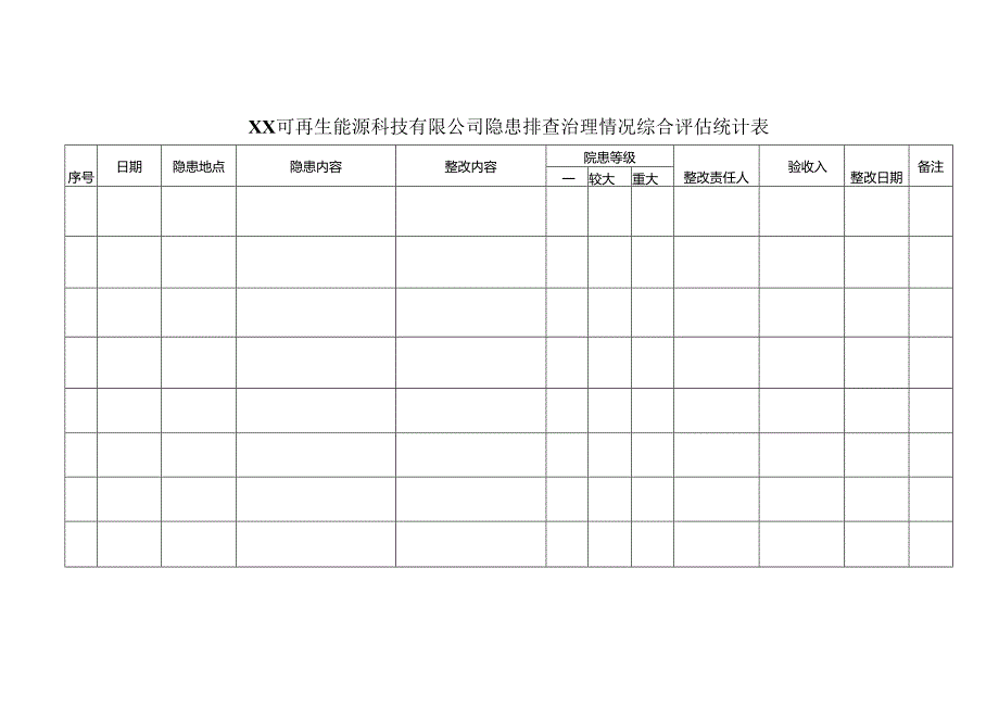 XX可再生能源科技有限公司隐患排查治理情况综合评估统计表（2024年）.docx_第1页