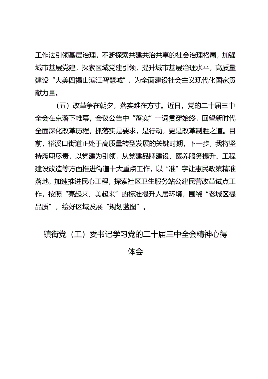 （简短版）街道党工委书记、基层团干部学习党的二十届三中全会精神心得体会.docx_第3页