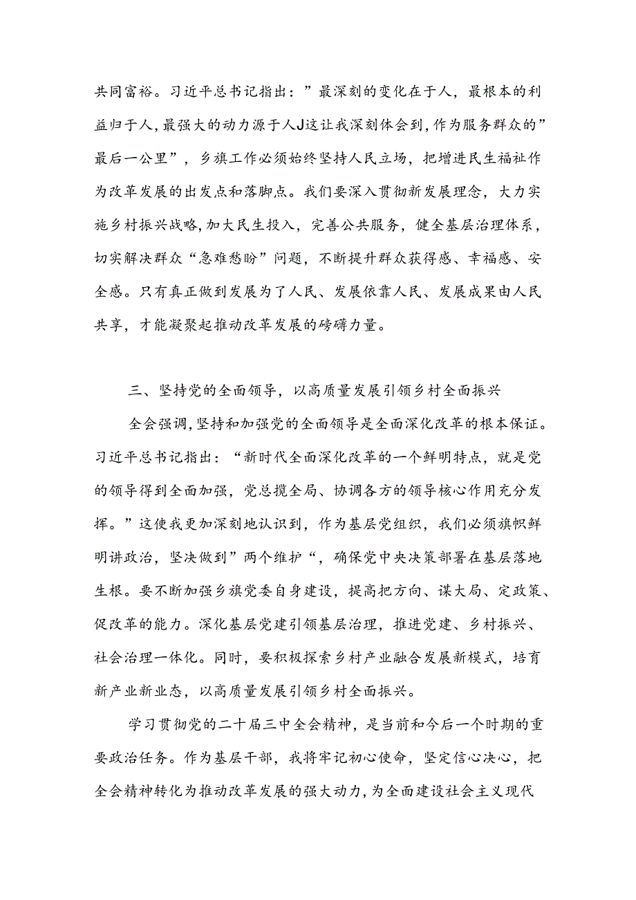 农业农村干部乡镇领导干部党委书记学习贯彻党的二十届三中全会精神研讨发言4篇.docx_第3页