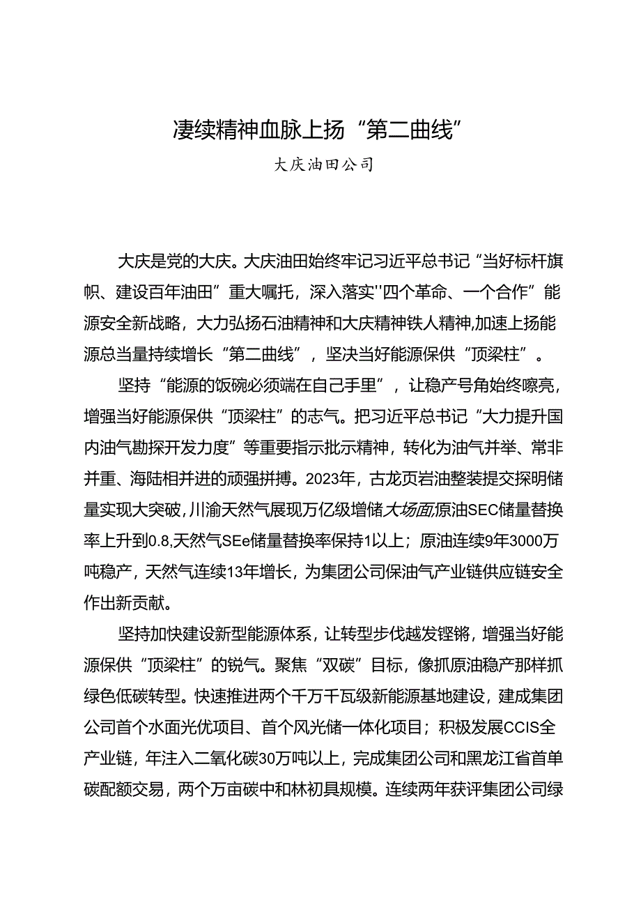 交流发言：20240617贯彻落实能源安全新战略座谈会暨第七届石油精神（大庆精神铁人精神）论坛交流发言材料汇编（6篇）.docx_第2页