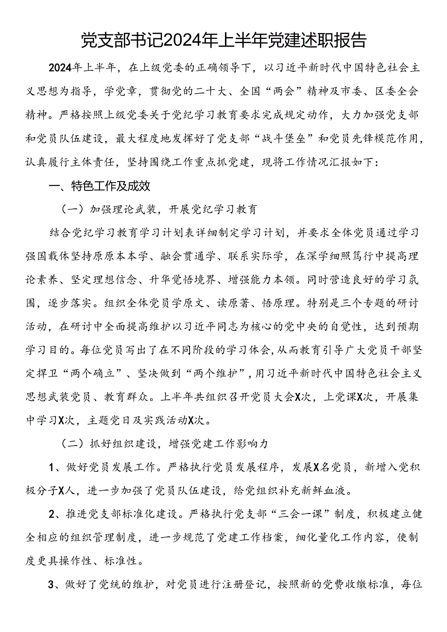 党支部书记2024年上半年党建述职报告.docx_第1页