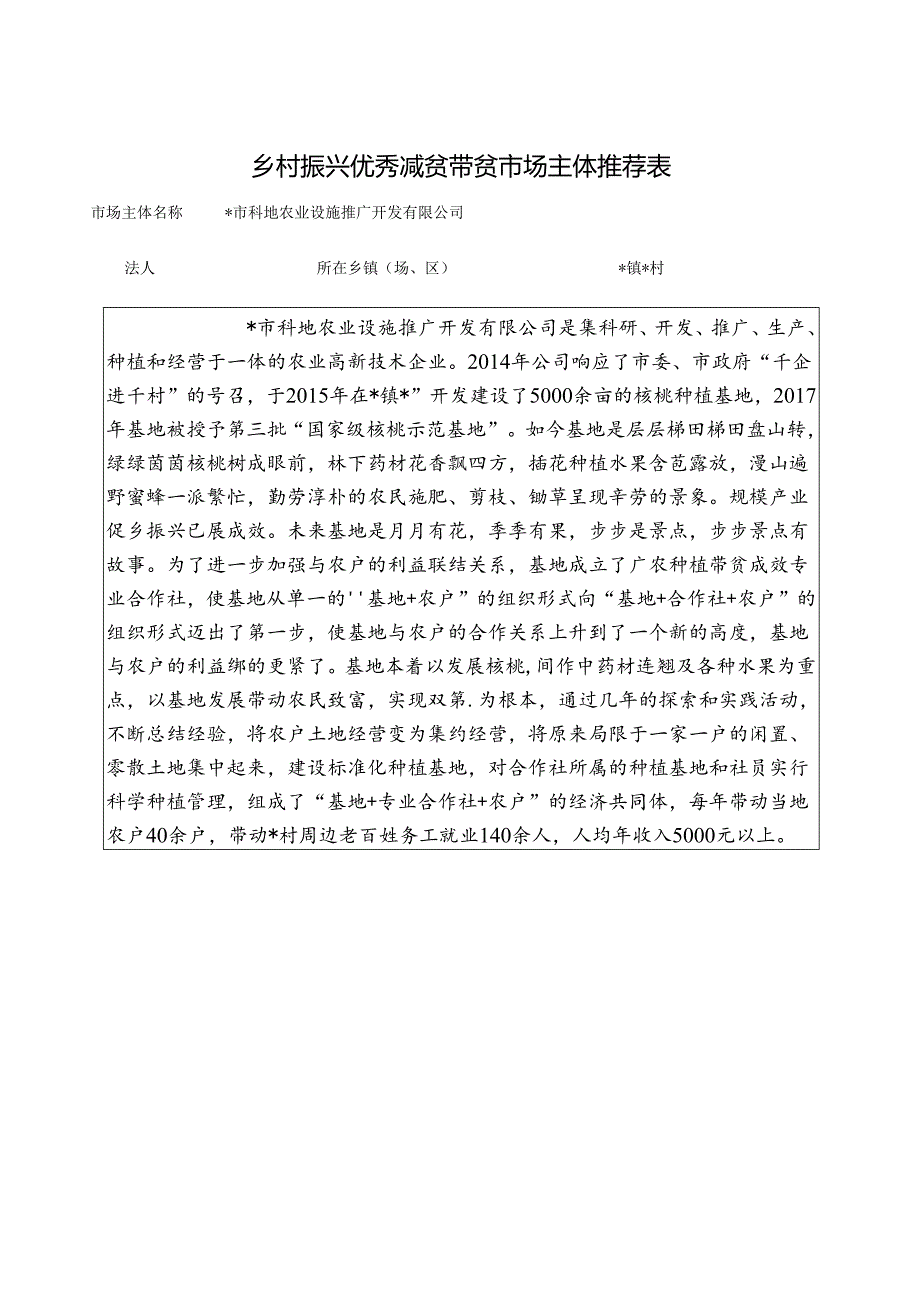 乡村振兴优秀减贫带贫市场主体推荐表.docx_第1页