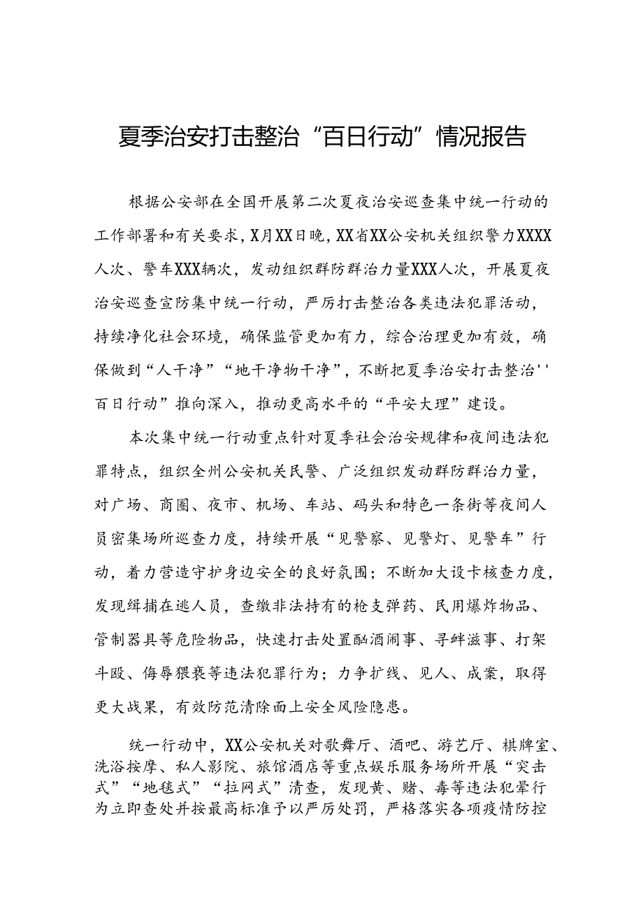 2024年夏季治安打击整治“百日行动”总结汇报十四篇.docx_第1页