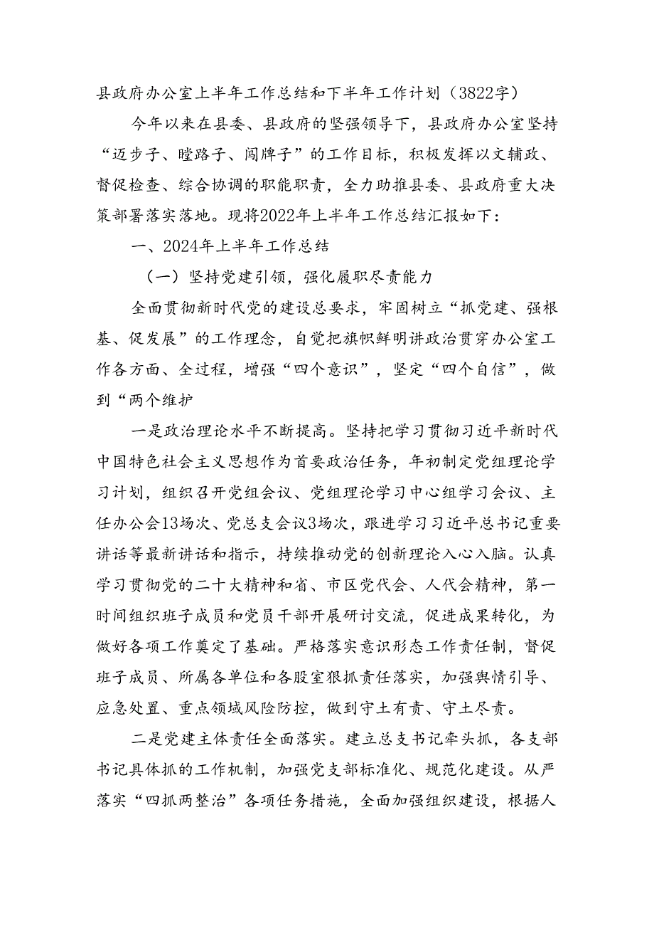 县政府办公室上半年工作总结和下半年工作计划（3822字）.docx_第1页