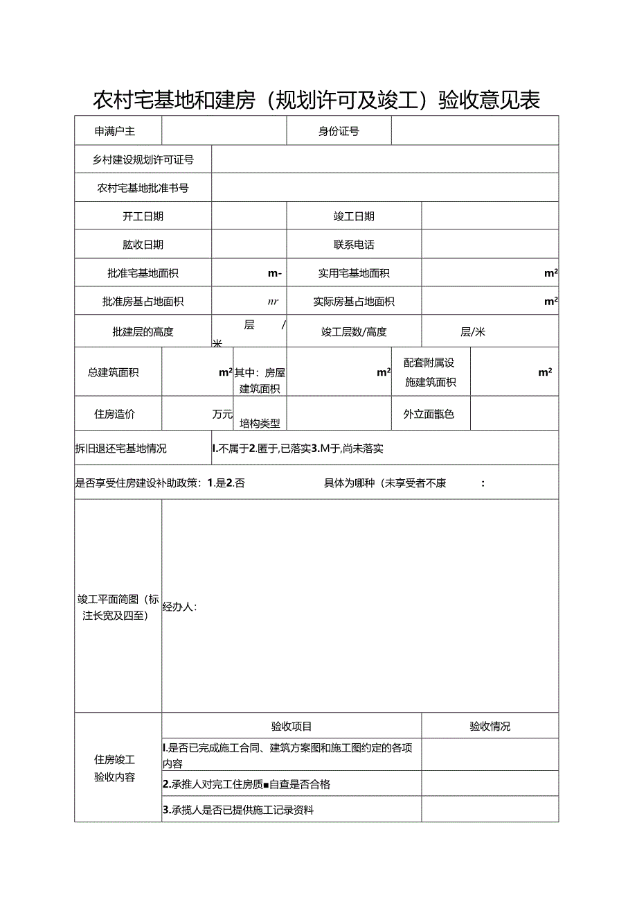 2024《农村宅基地和建房（规划许可及竣工）验收意见表》（模板空白表）.docx_第1页