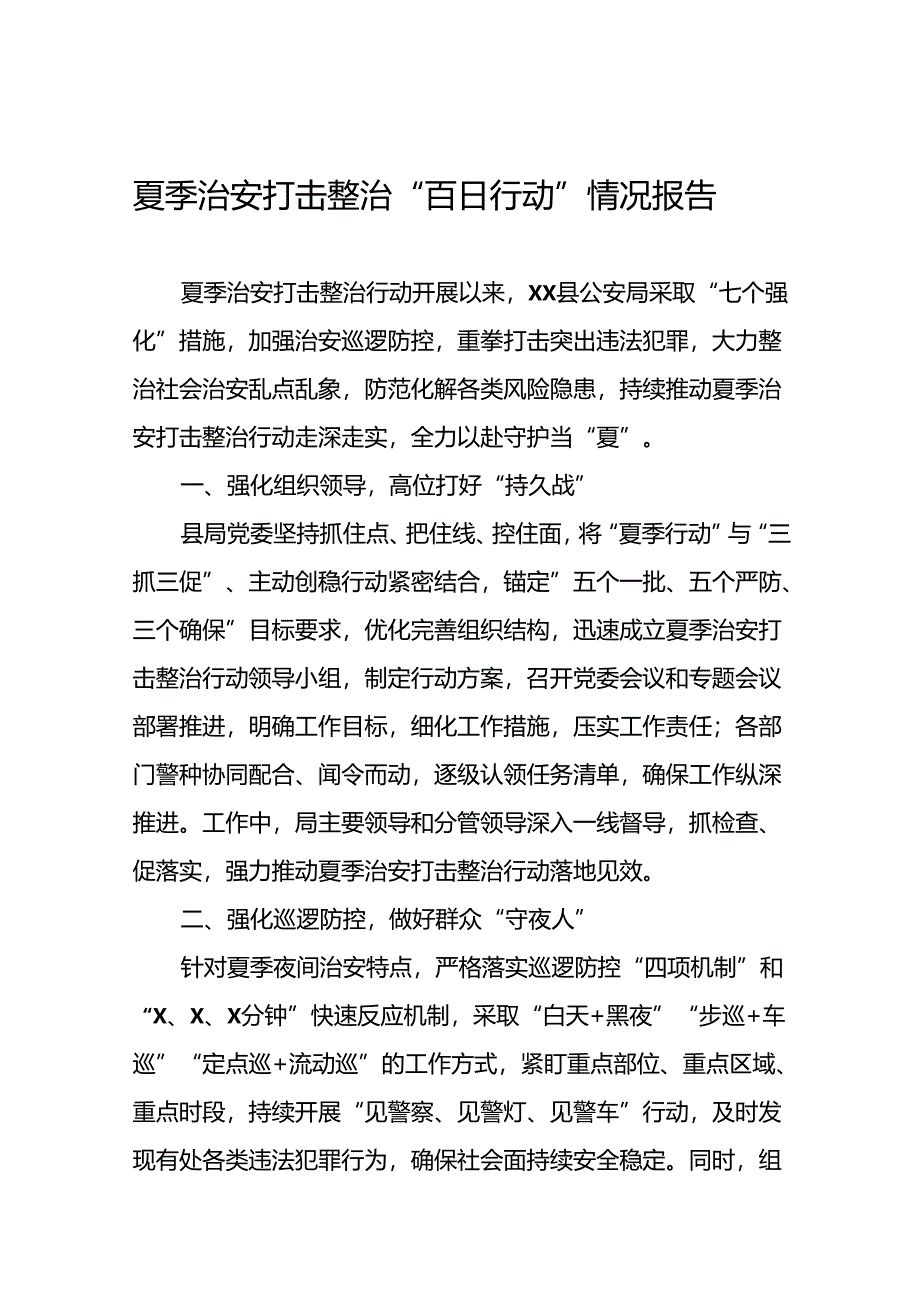 公安2024年夏季治安打击整治行动情况汇报五篇.docx_第1页