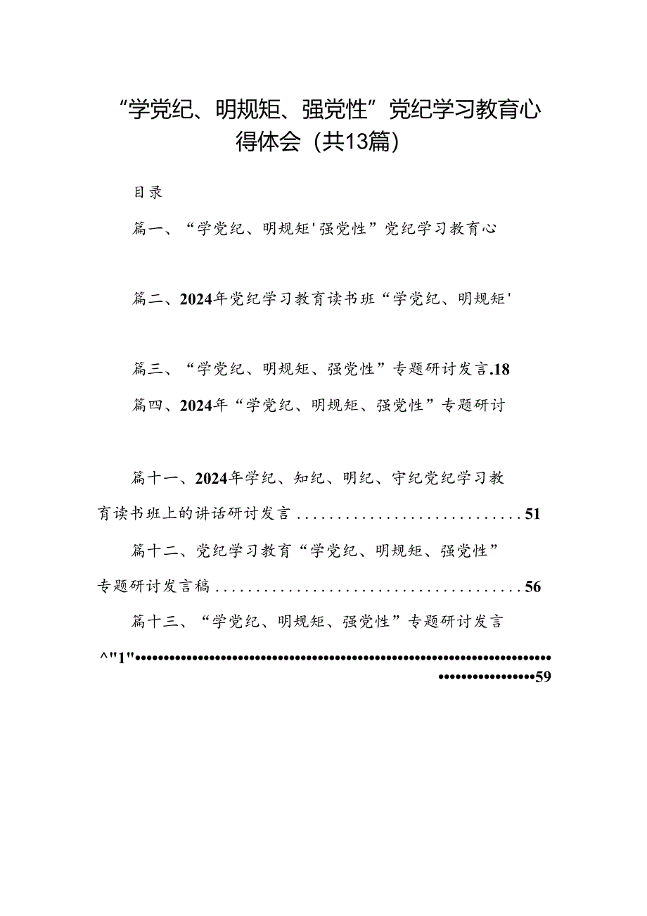 “学党纪、明规矩、强党性”党纪学习教育心得体会13篇（精选）.docx_第1页