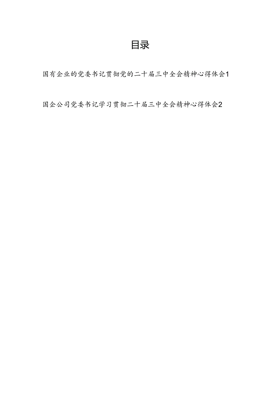 国有企业的党委书记贯彻党的二十届三中全会精神心得体会2篇.docx_第1页