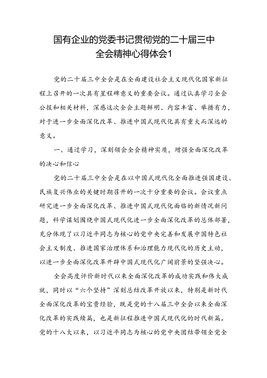 国有企业的党委书记贯彻党的二十届三中全会精神心得体会2篇.docx_第2页