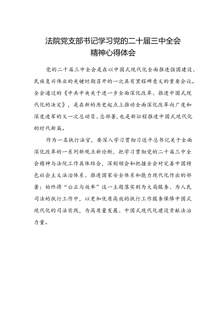 法院党支部书记学习党的二十届三中全会精神心得体会.docx_第1页