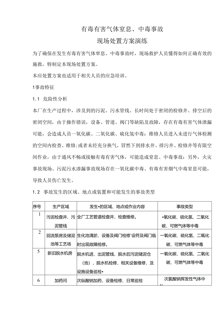 污水厂有毒有害气体窒息、中毒事故现场处置方案.docx_第1页