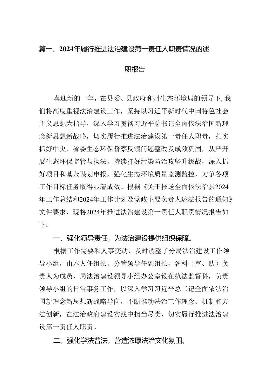 2024年履行推进法治建设第一责任人职责情况的述职报告范文精选(13篇).docx_第3页