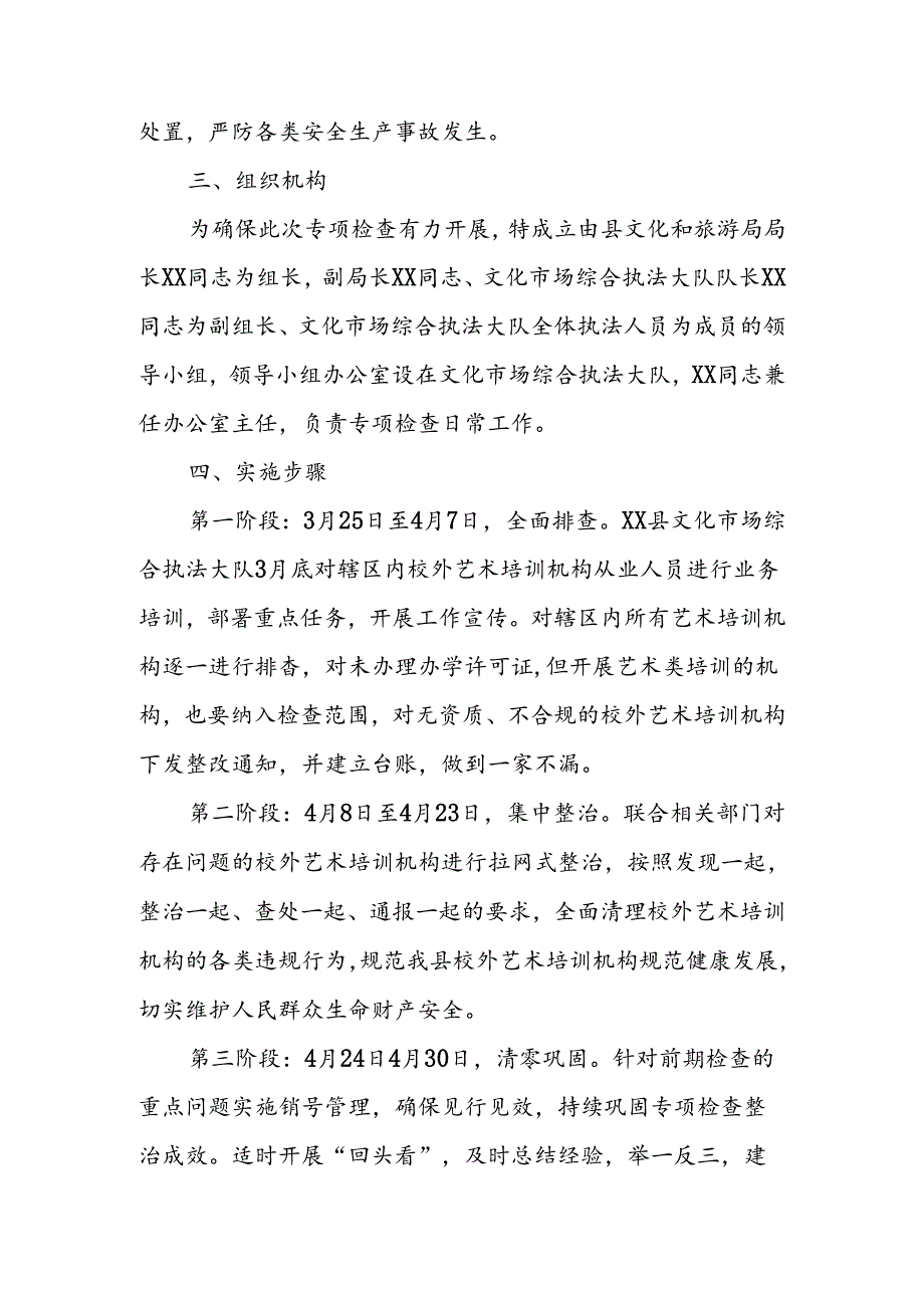 XX县文化和旅游局2024年校外艺术培训机构专项检查实施方案.docx_第3页