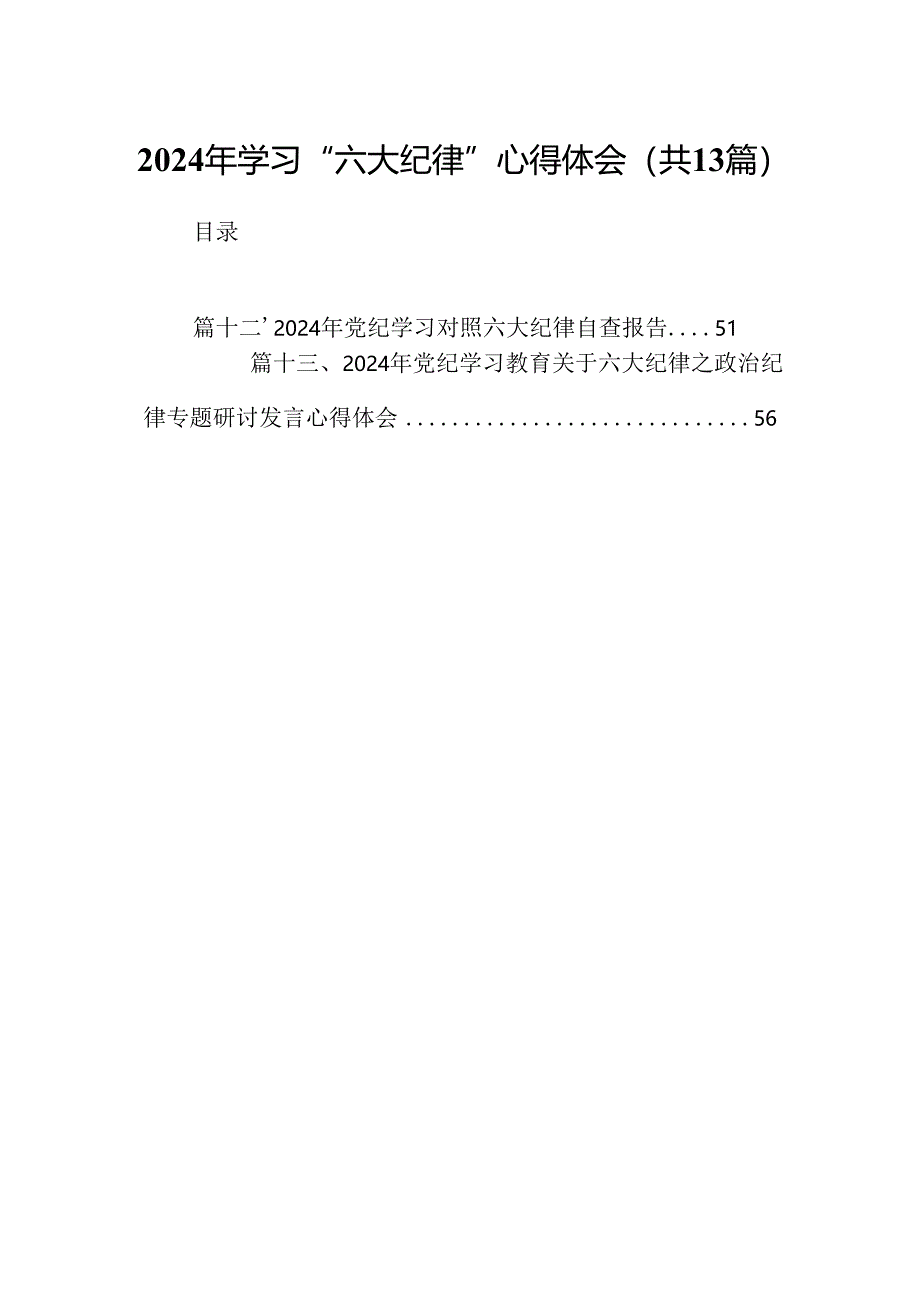 2024年学习“六大纪律”心得体会（共13篇）.docx_第1页